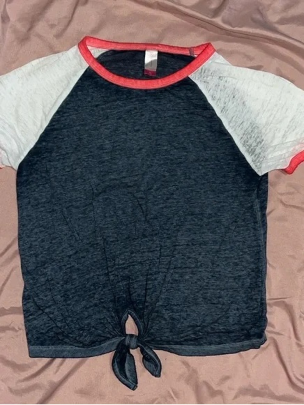 No Boundaries Heather Navy Tee with Coral Trim